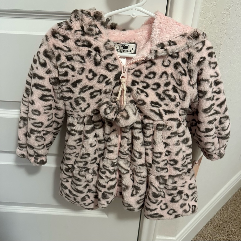 Pidgeon Pink Leopard Print Kids Pea Coat